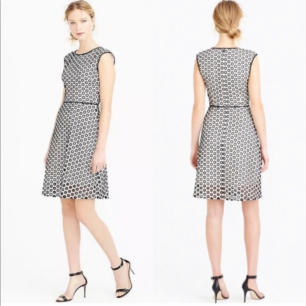 J. Crew punched out eyelet sleeveless dress black white 0